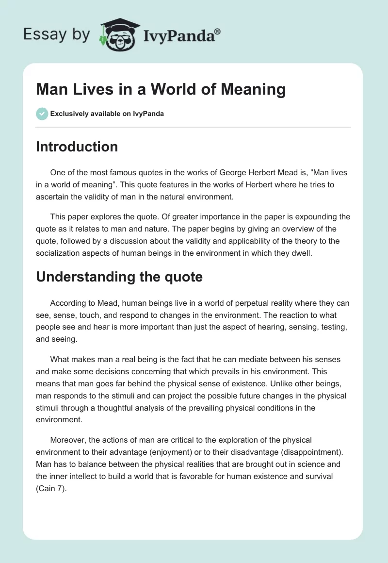 Man Lives in a World of Meaning. Page 1