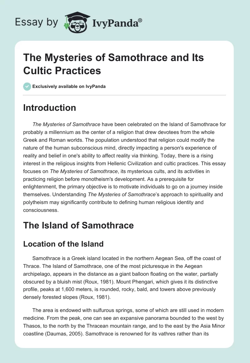 The Mysteries of Samothrace and Its Cultic Practices. Page 1
