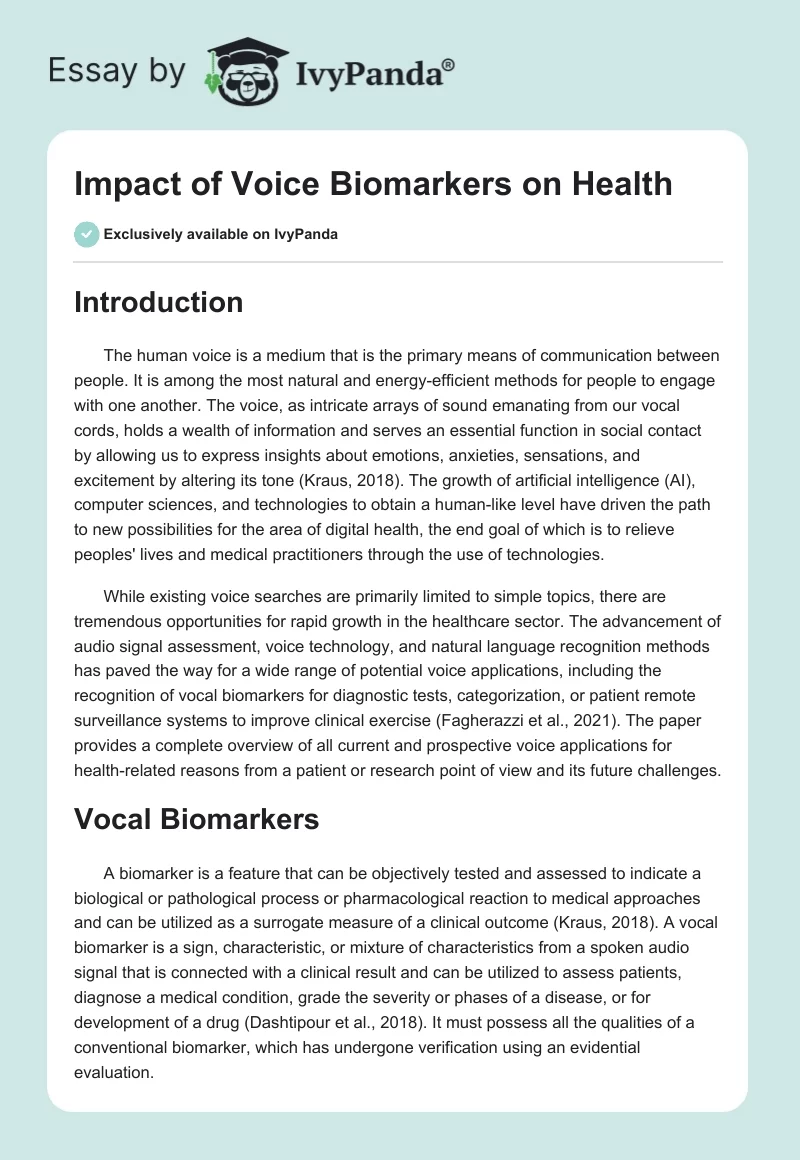Impact of Voice Biomarkers on Health. Page 1