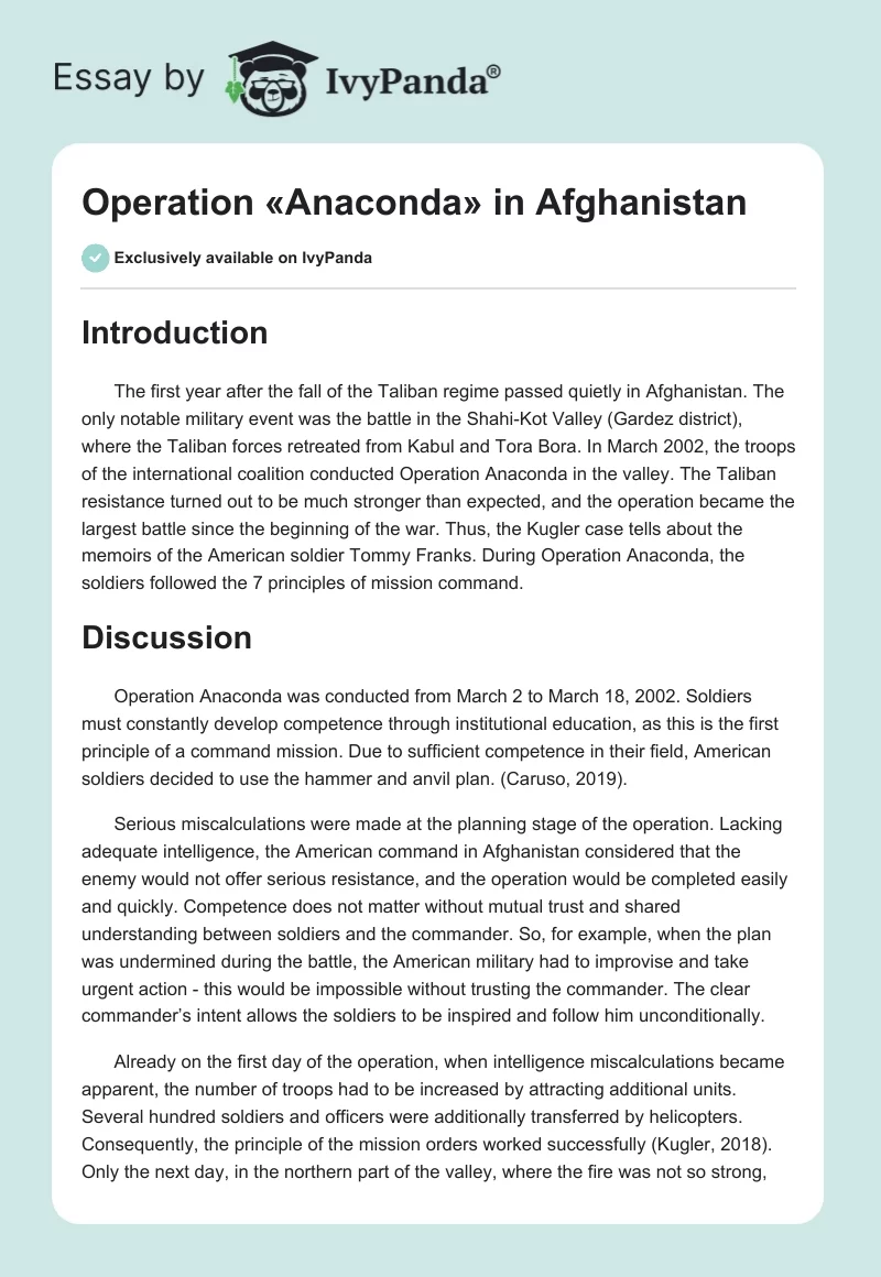 Operation «Anaconda» in Afghanistan. Page 1