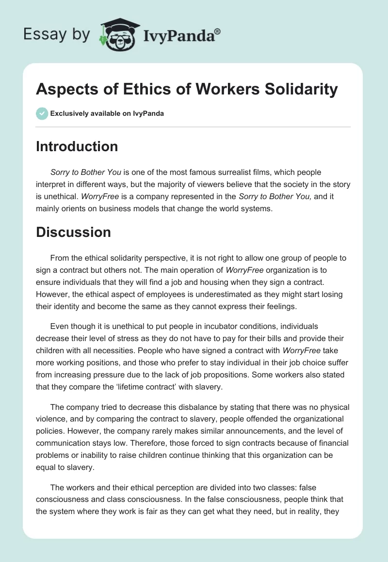 Aspects of Ethics of Workers Solidarity. Page 1