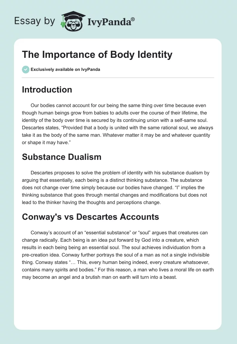 The Importance of Body Identity. Page 1