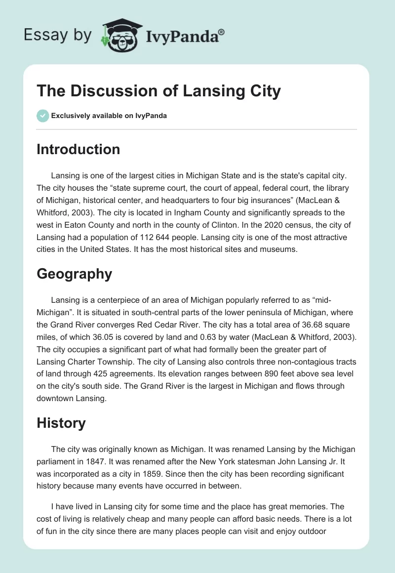 The Discussion of Lansing City. Page 1