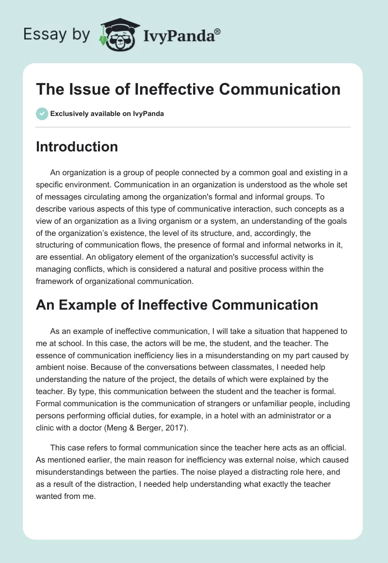The Issue of Ineffective Communication. Page 1