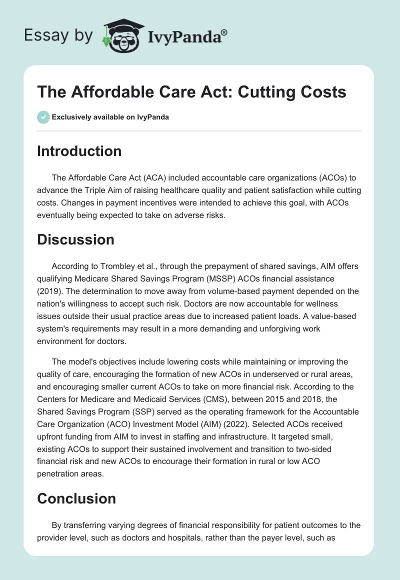The Affordable Care Act: Cutting Costs. Page 1