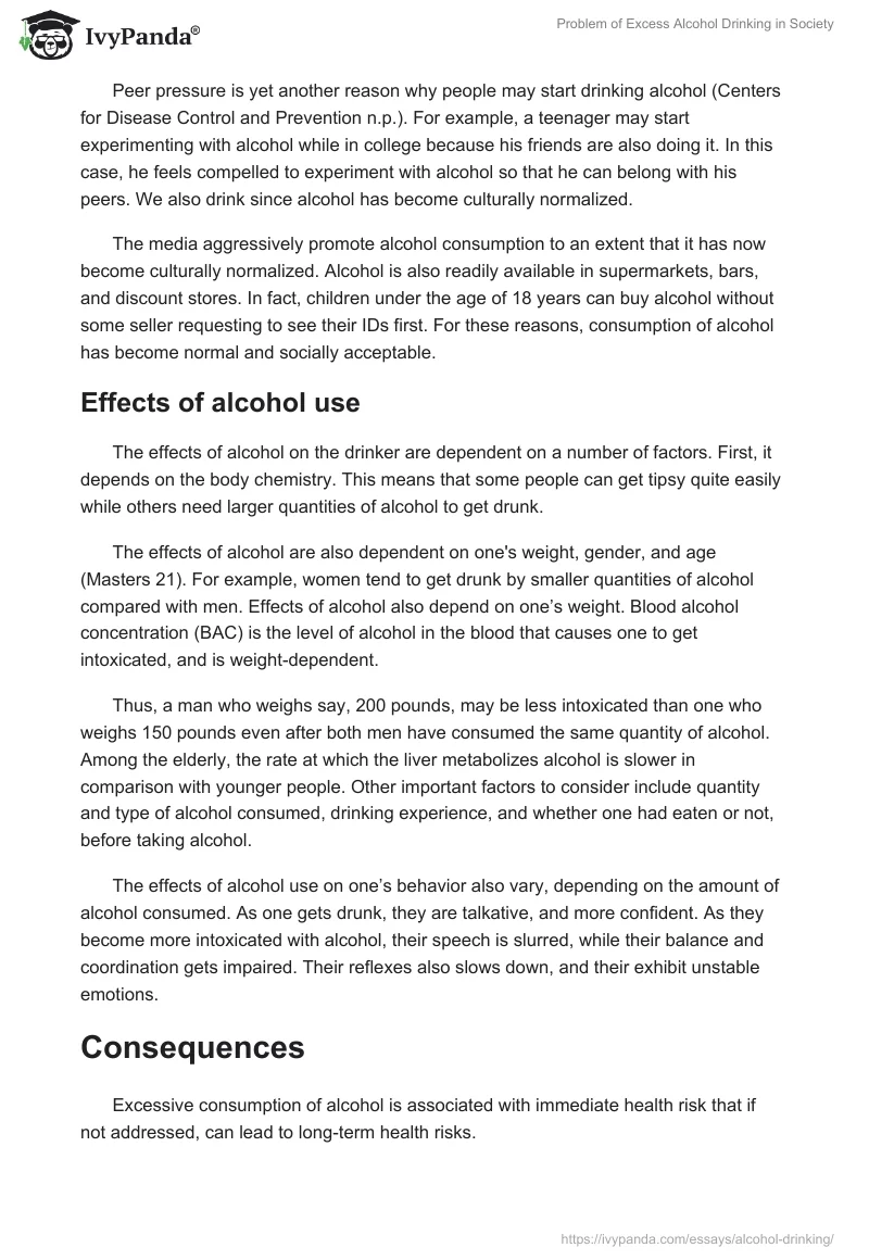 Problem of Excess Alcohol Drinking in Society. Page 2