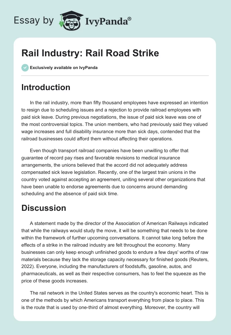 Rail Industry: Rail Road Strike. Page 1