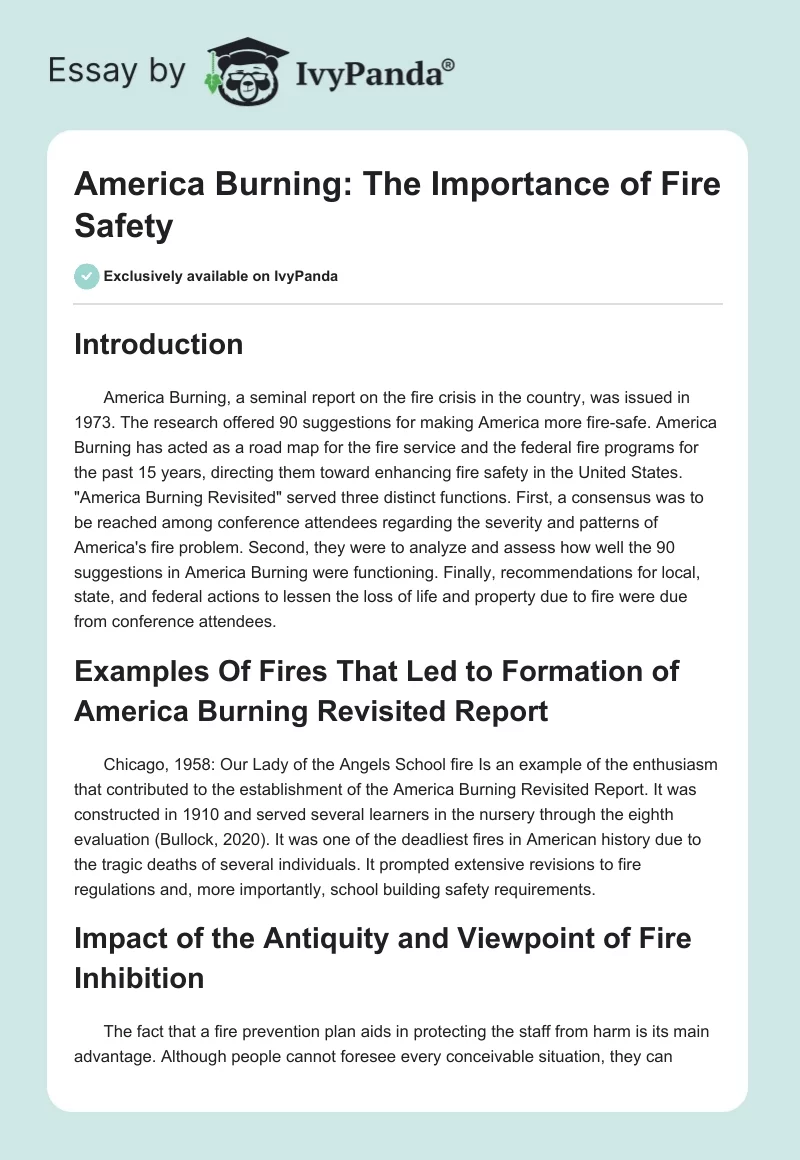 America Burning: The Importance of Fire Safety. Page 1