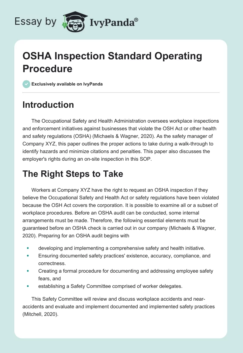 OSHA Inspection Standard Operating Procedure. Page 1