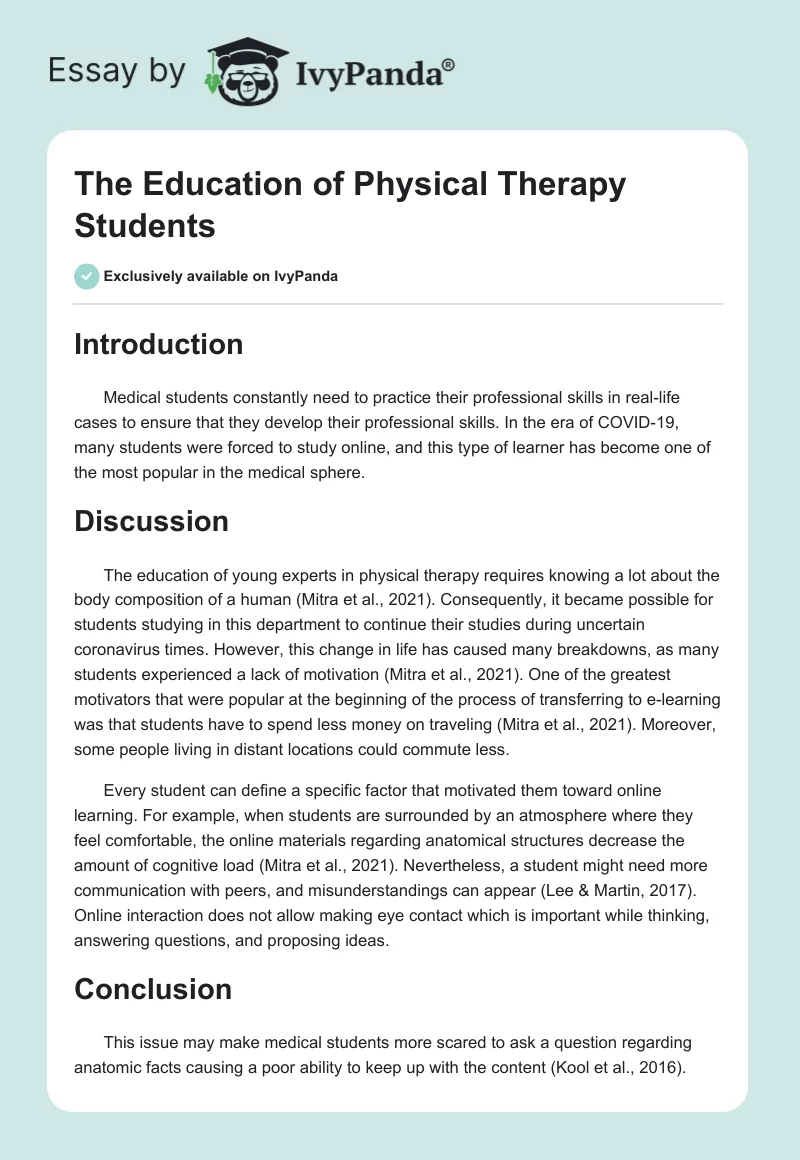The Education of Physical Therapy Students. Page 1
