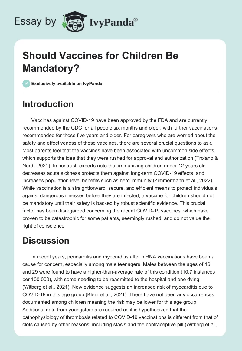 Should Vaccines for Children Be Mandatory?. Page 1