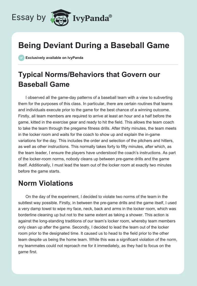 Being Deviant During a Baseball Game. Page 1