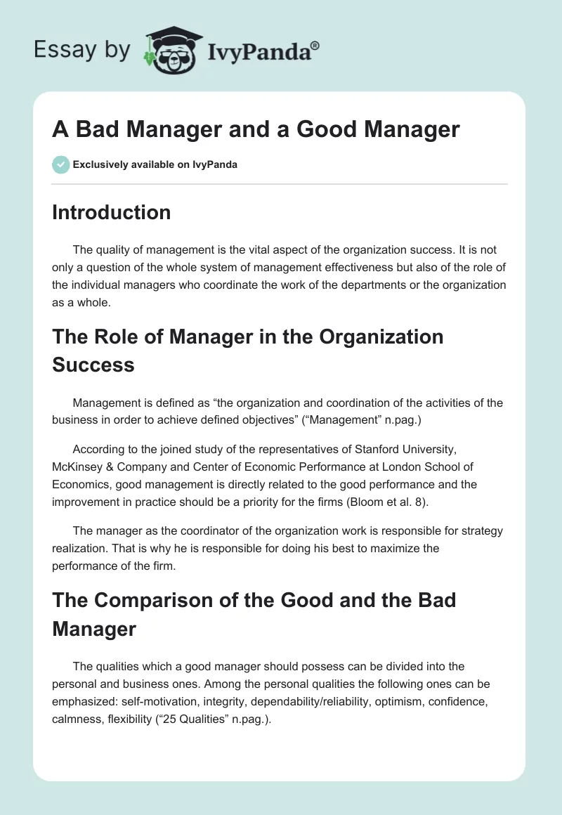 a good manager and a bad manager essay