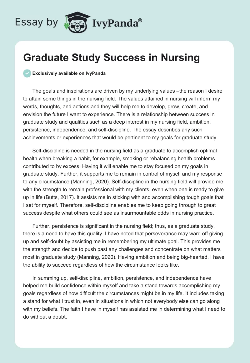 Graduate Study Success in Nursing. Page 1