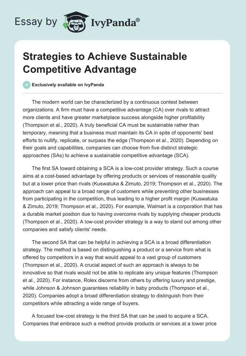 Strategies to Achieve Sustainable Competitive Advantage. Page 1