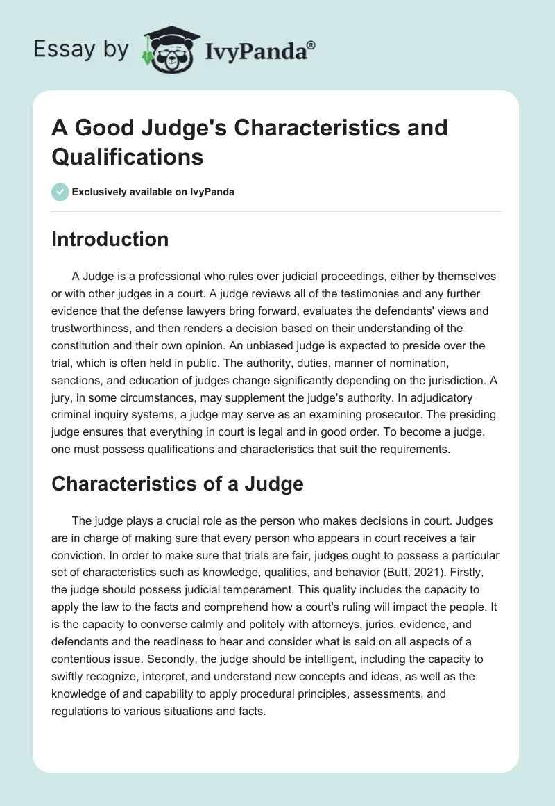 A Good Judge's Characteristics and Qualifications. Page 1