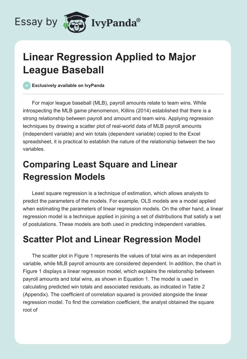 Linear Regression Applied to Major League Baseball. Page 1
