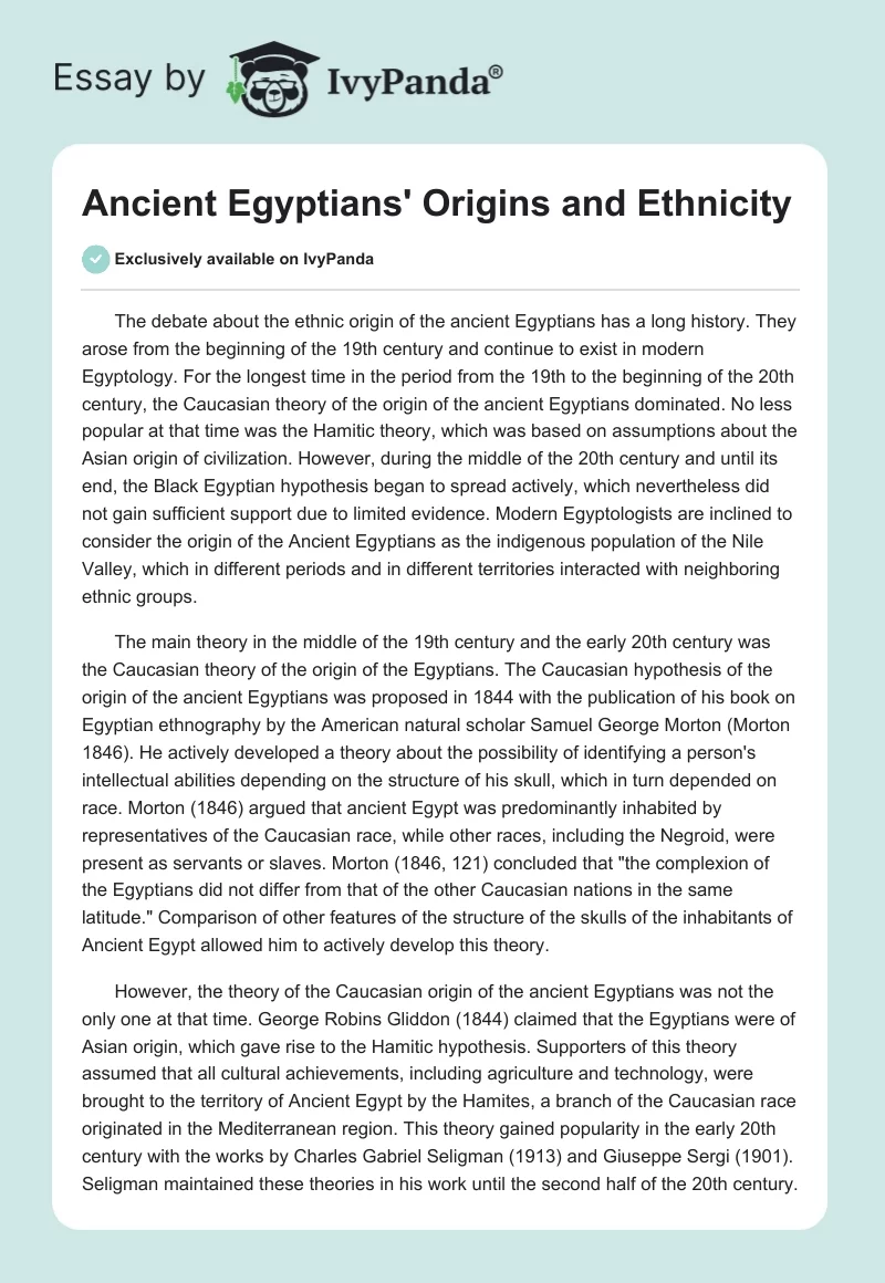 Ancient Egyptians' Origins and Ethnicity. Page 1