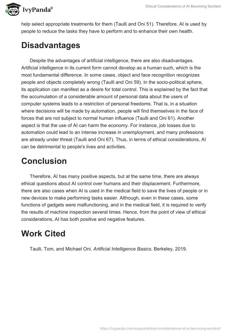 Ethical Considerations of AI Becoming Sentient. Page 2