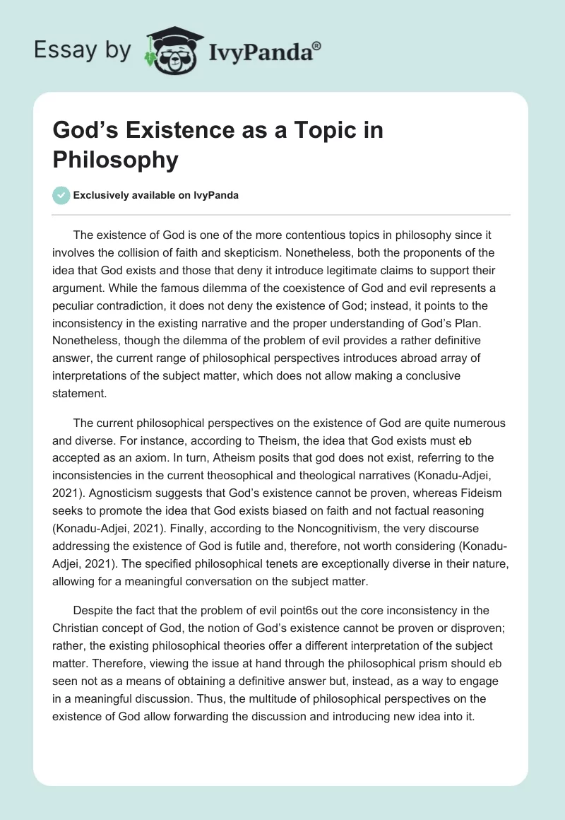 God’s Existence as a Topic in Philosophy. Page 1
