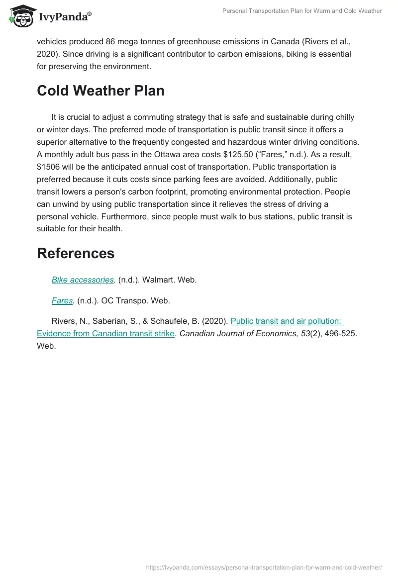 Personal Transportation Plan for Warm and Cold Weather. Page 2