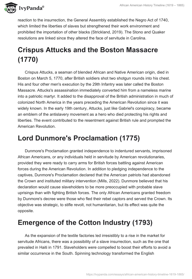 African American History Timeline (1619 – 1865). Page 2