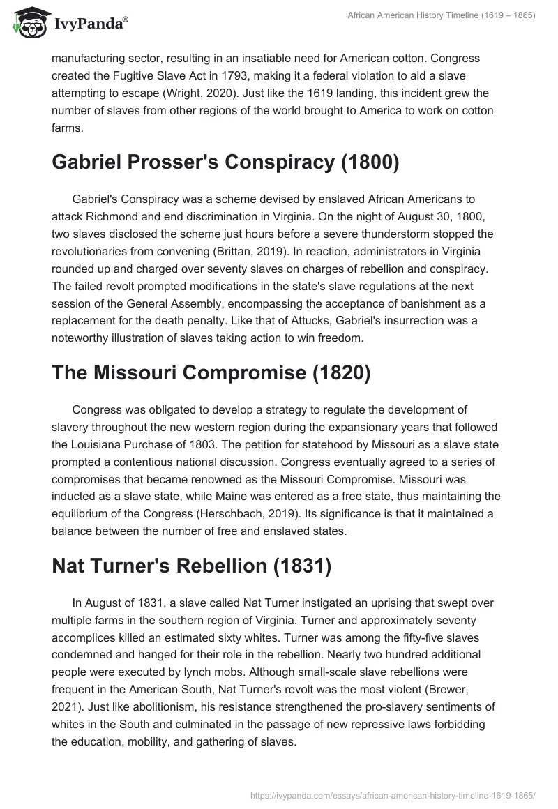 African American History Timeline (1619 – 1865). Page 3
