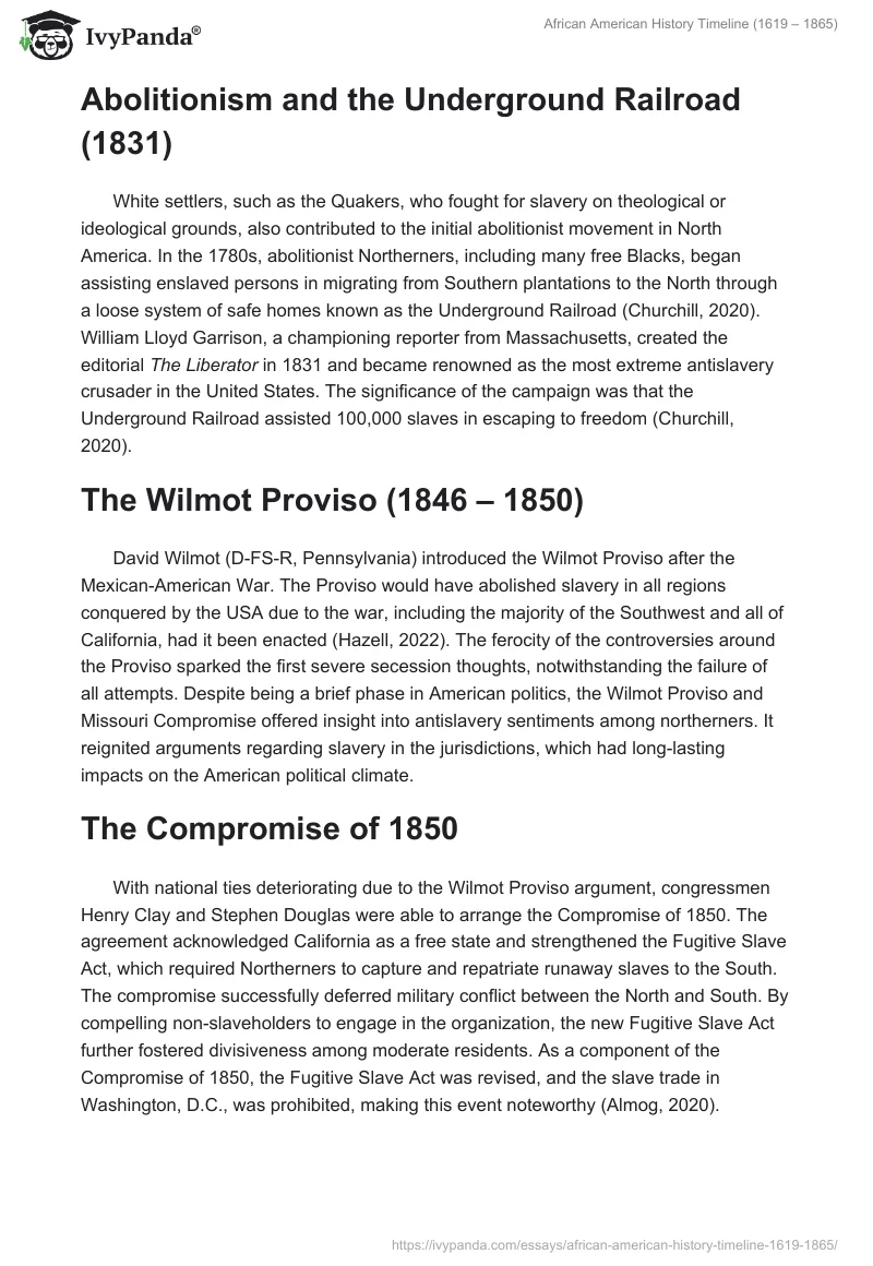 African American History Timeline (1619 – 1865). Page 4