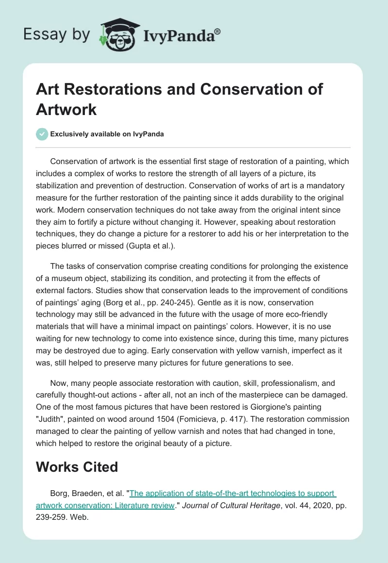 Art Restorations and Conservation of Artwork. Page 1