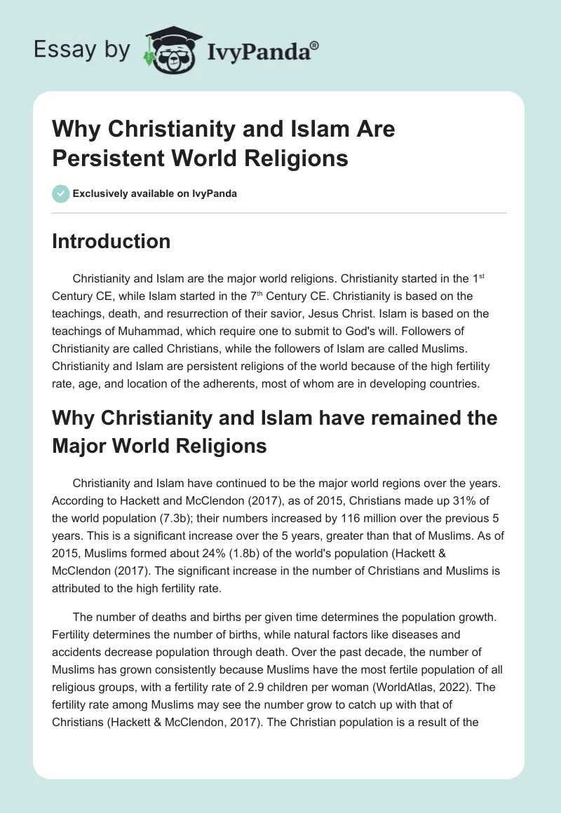 Why Christianity and Islam Are Persistent World Religions. Page 1