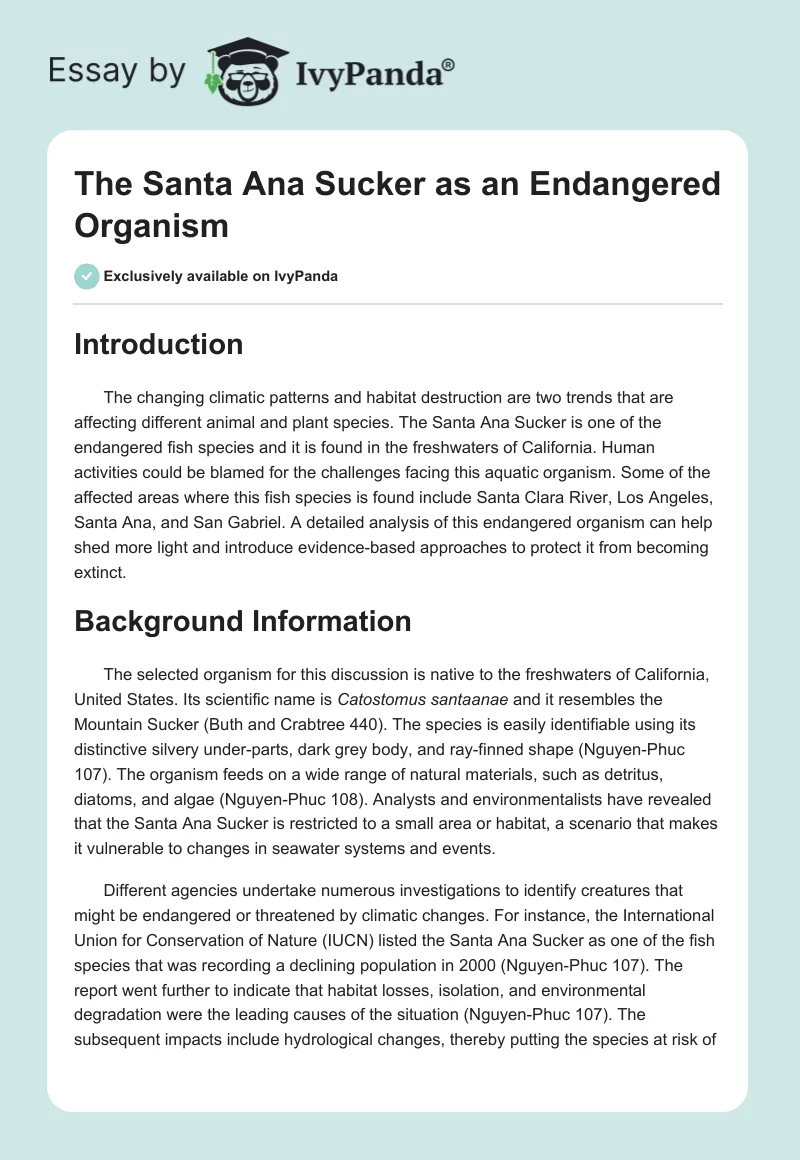 The Santa Ana Sucker as an Endangered Organism. Page 1