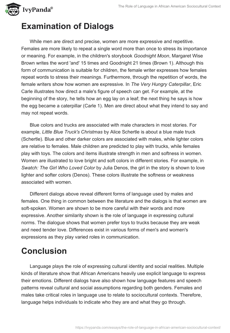 The Role of Language in African American Sociocultural Context. Page 3