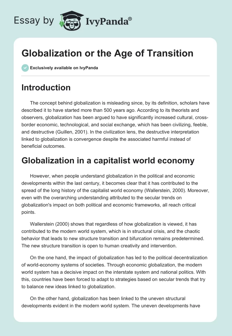 Globalization or the Age of Transition. Page 1