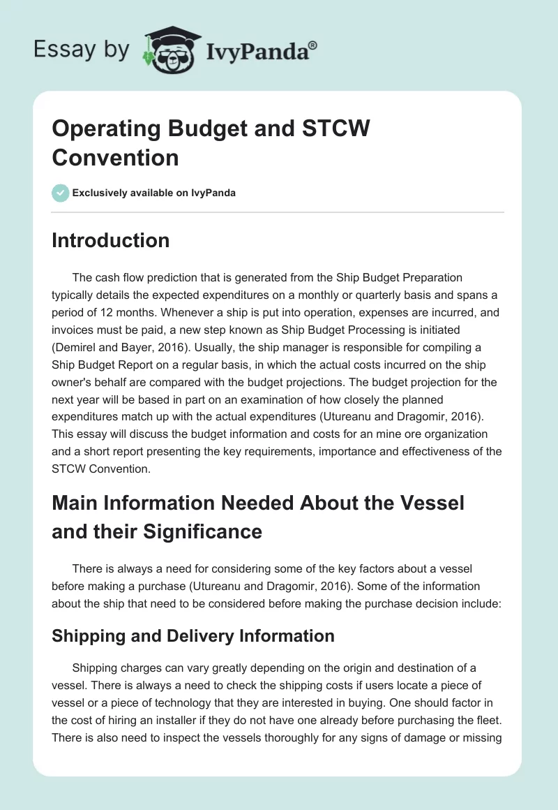Operating Budget and STCW Convention. Page 1