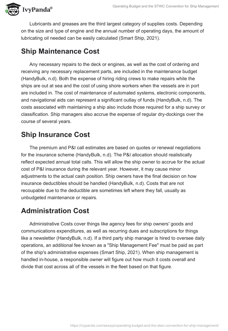 Operating Budget and the STWC Convention for Ship Management. Page 4