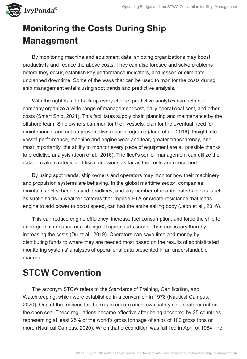 Operating Budget and the STWC Convention for Ship Management. Page 5