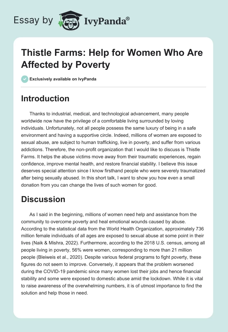Thistle Farms: Help for Women Who Are Affected by Poverty. Page 1