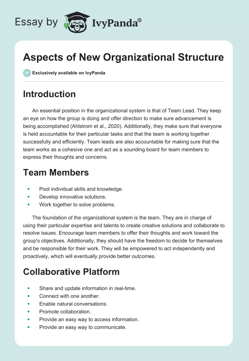 Aspects of New Organizational Structure. Page 1