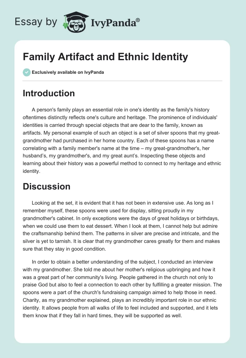 Family Artifact and Ethnic Identity. Page 1