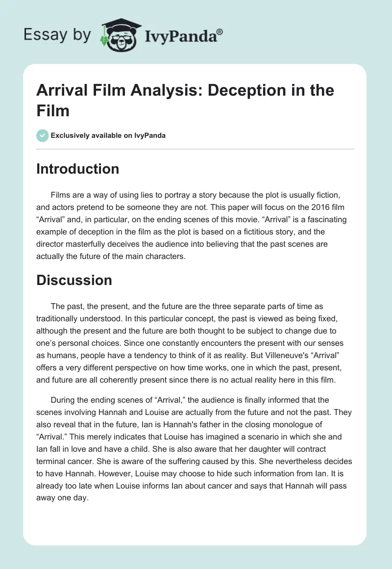 "Arrival" Film Analysis: Deception in the Film. Page 1