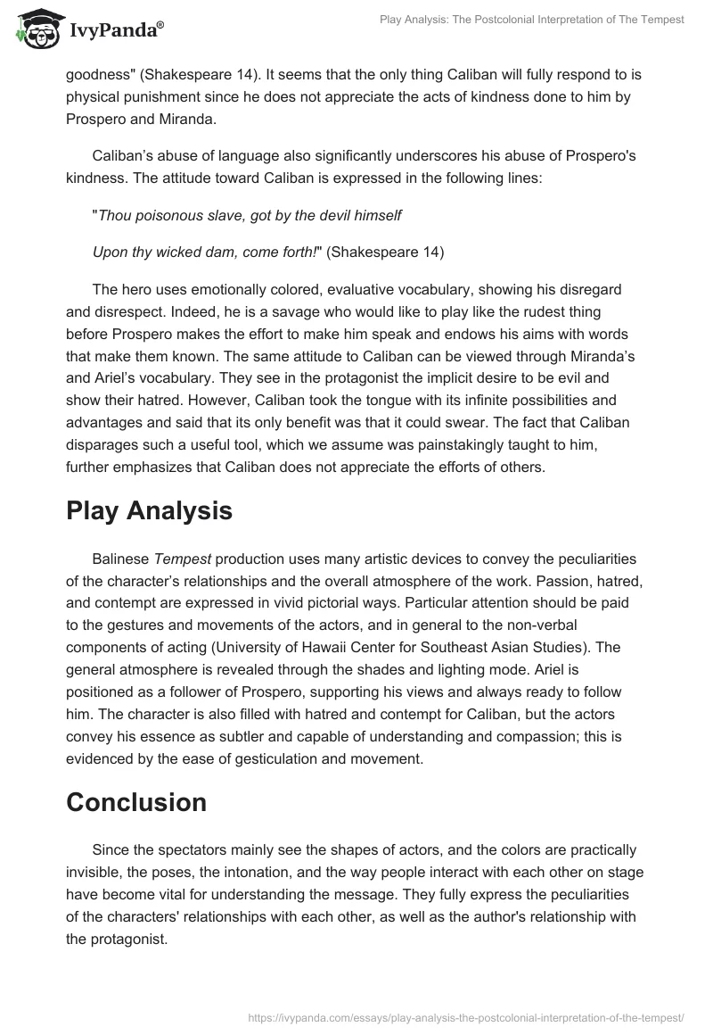 Play Analysis: The Postcolonial Interpretation of "The Tempest". Page 2