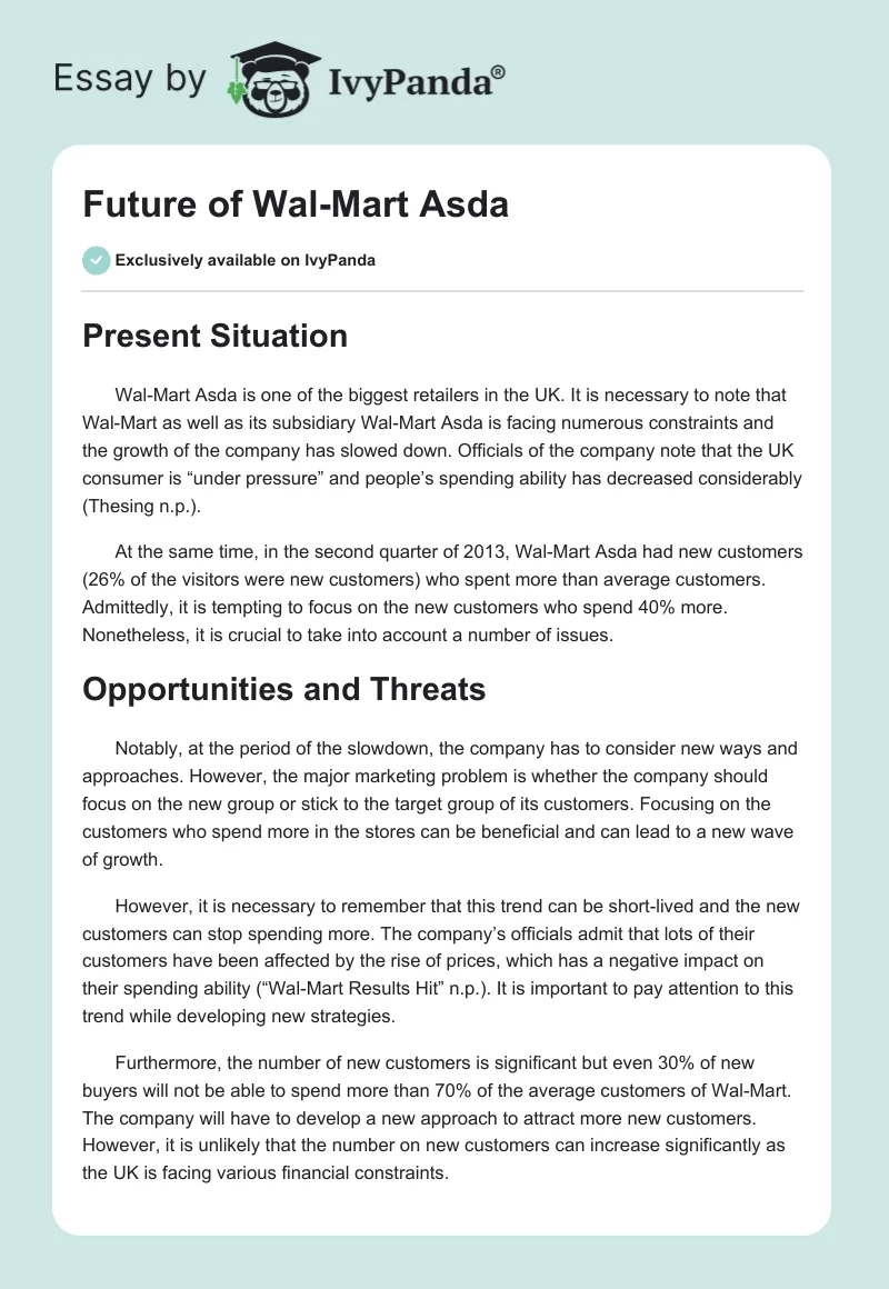 Future of Wal-Mart Asda. Page 1