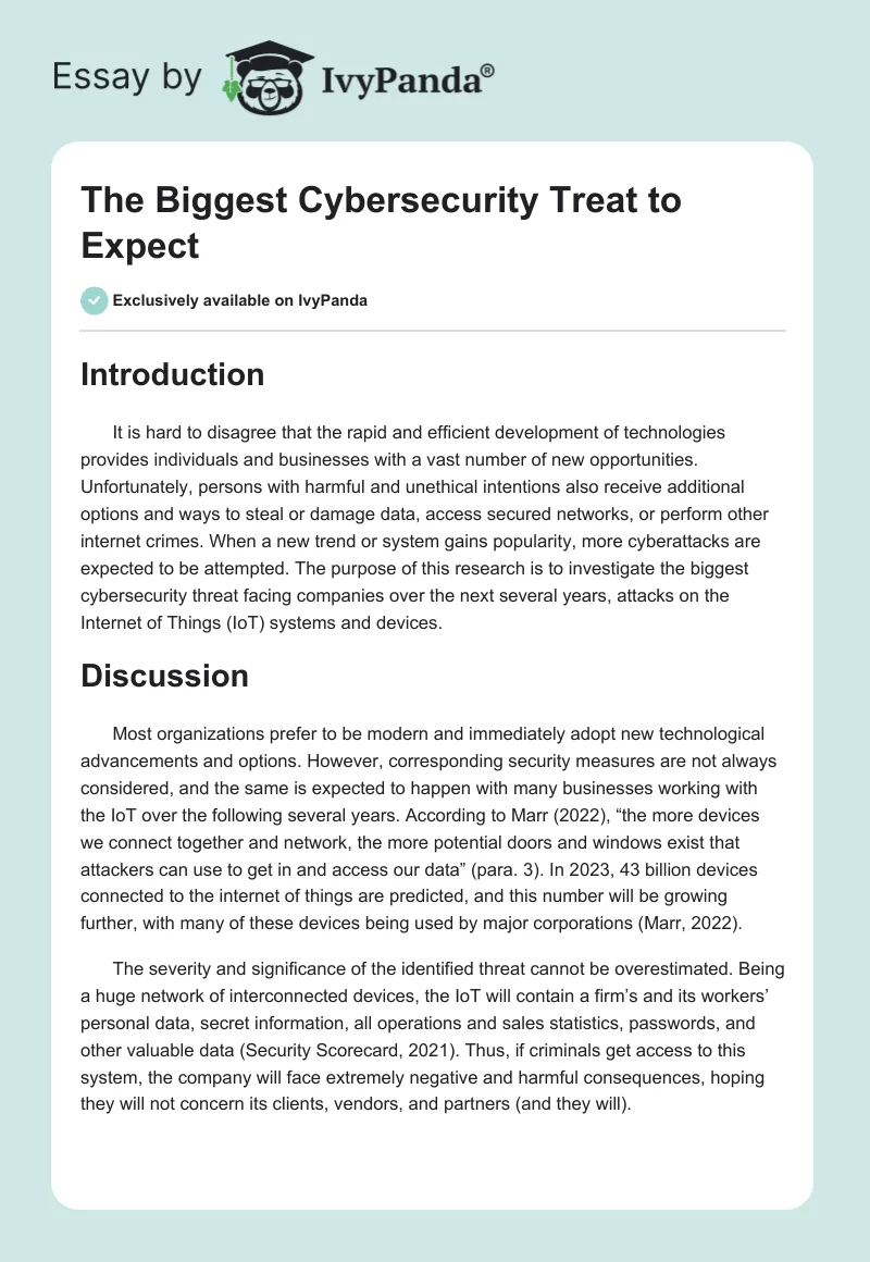 The Biggest Cybersecurity Treat to Expect. Page 1