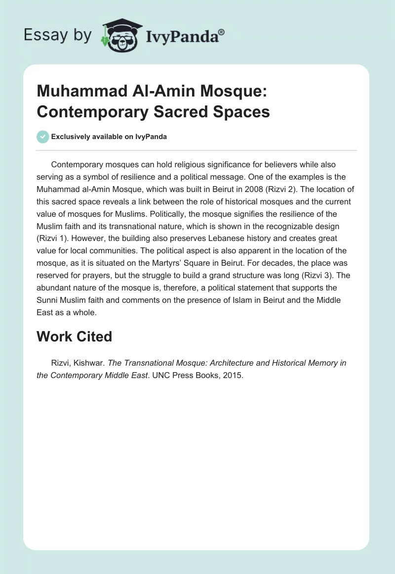 Muhammad Al-Amin Mosque: Contemporary Sacred Spaces. Page 1