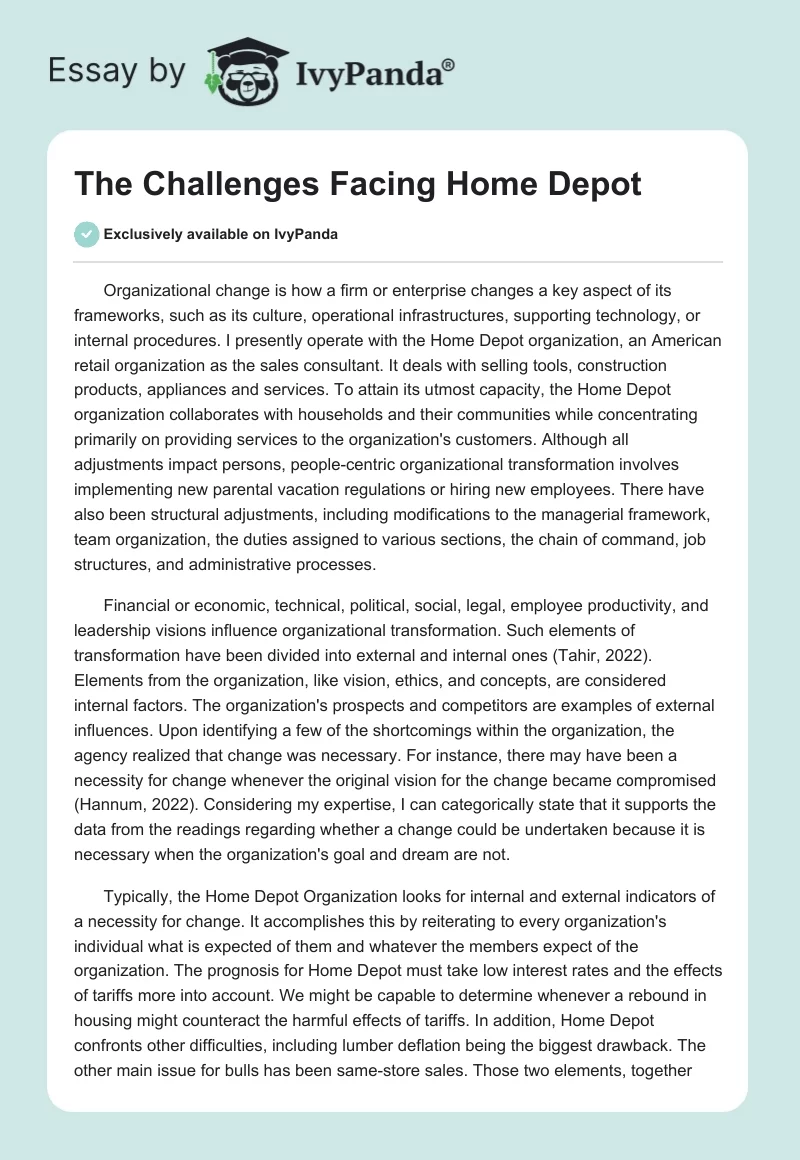 The Challenges Facing Home Depot. Page 1