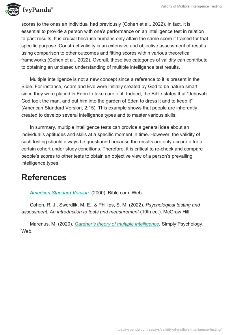 Validity of Multiple Intelligence Testing. Page 2