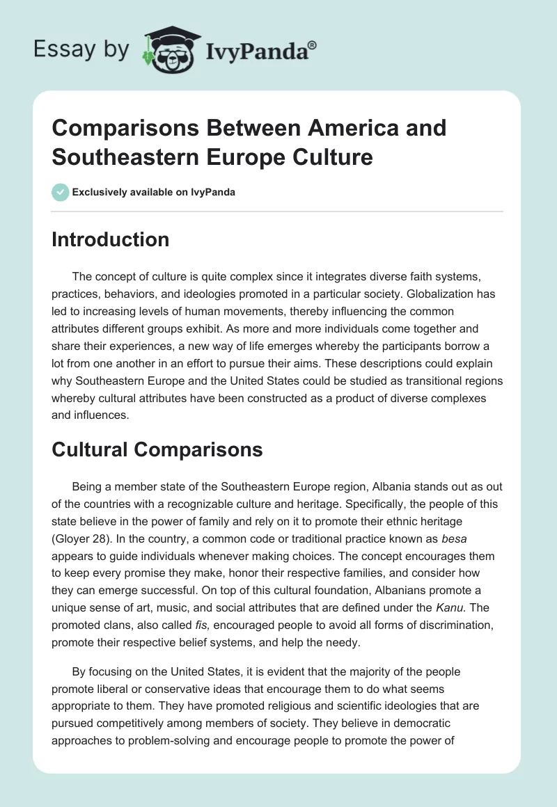 Comparisons Between America and Southeastern Europe Culture. Page 1