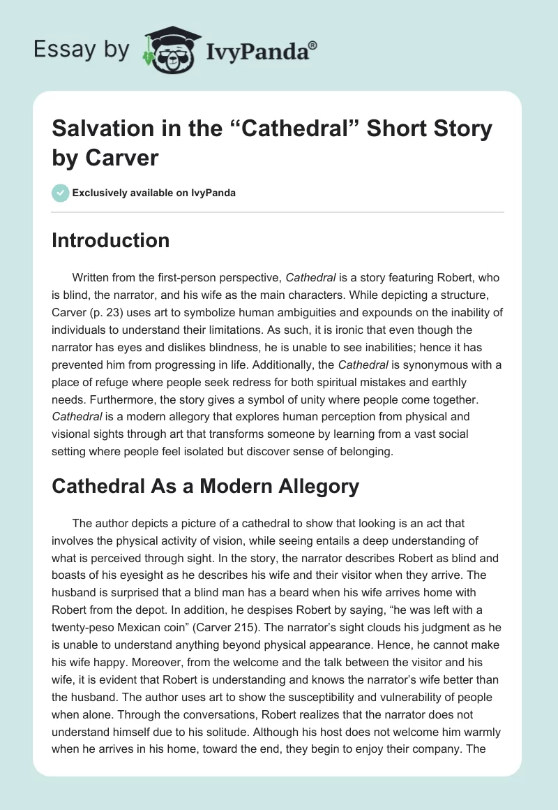 Salvation in the “Cathedral” Short Story by Carver. Page 1