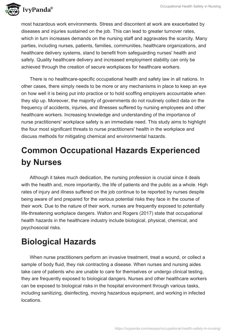 Occupational Health Safety in Nursing. Page 2