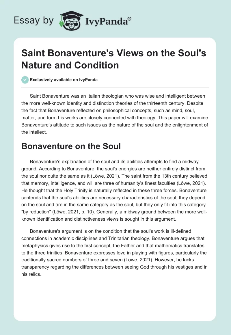 Saint Bonaventure's Views on the Soul's Nature and Condition. Page 1
